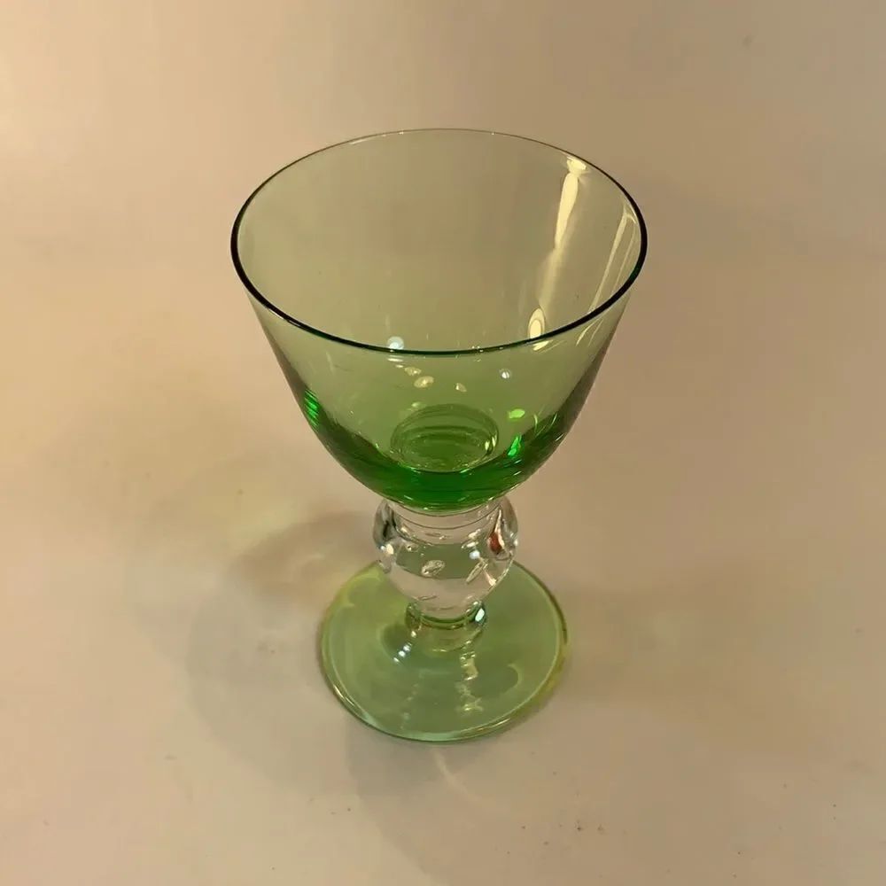 Green Clear Blown Glass Bar Accessories Cocktails Vintage 3 1/4 Inches Tall EUC